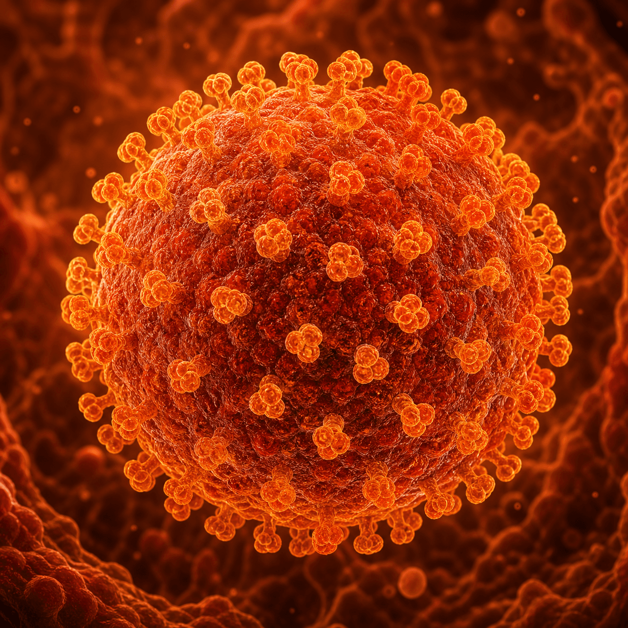 Microscopic orange virus illustration associated with genital herpes