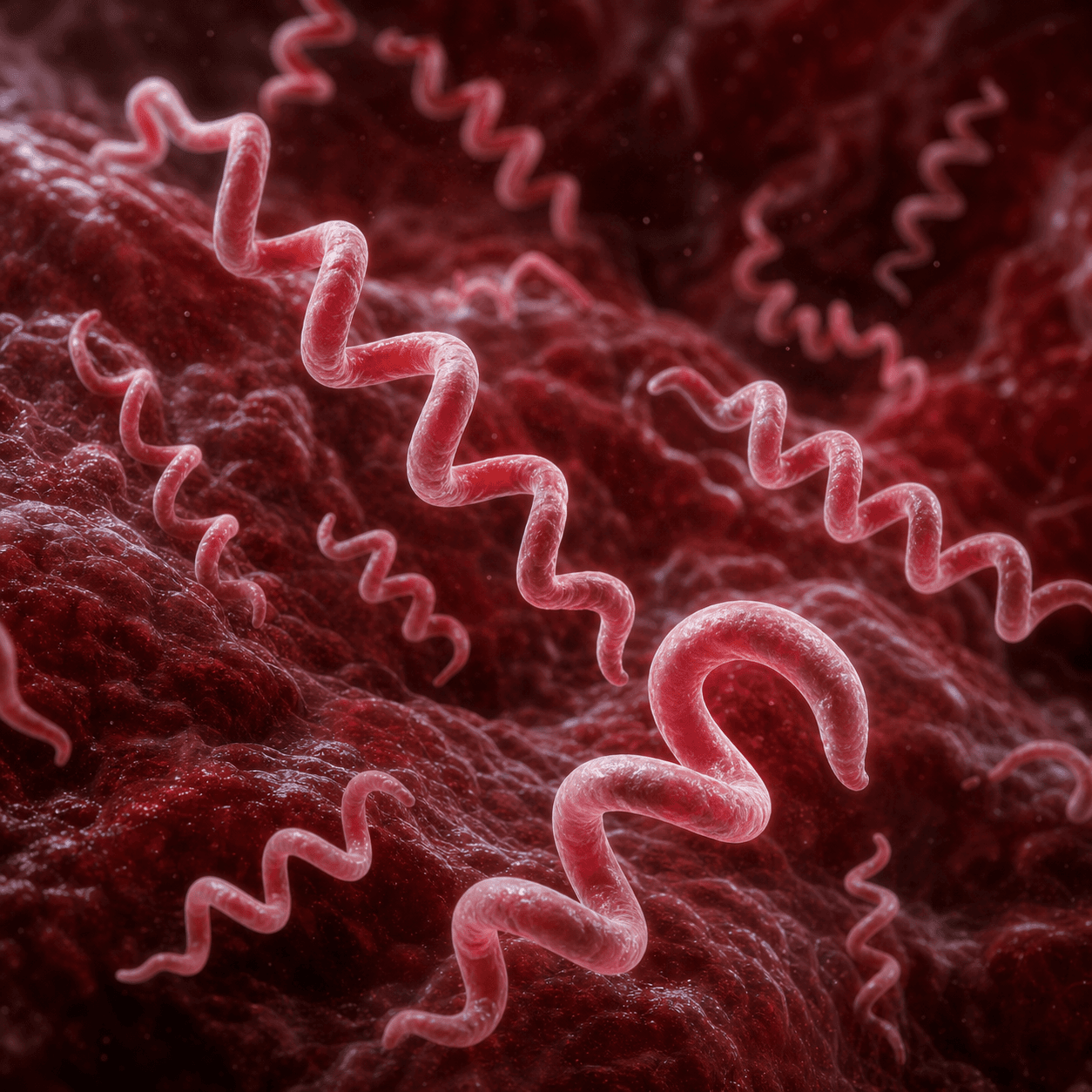 Microscopic illustration of spiral-shaped bacteria associated with syphilis