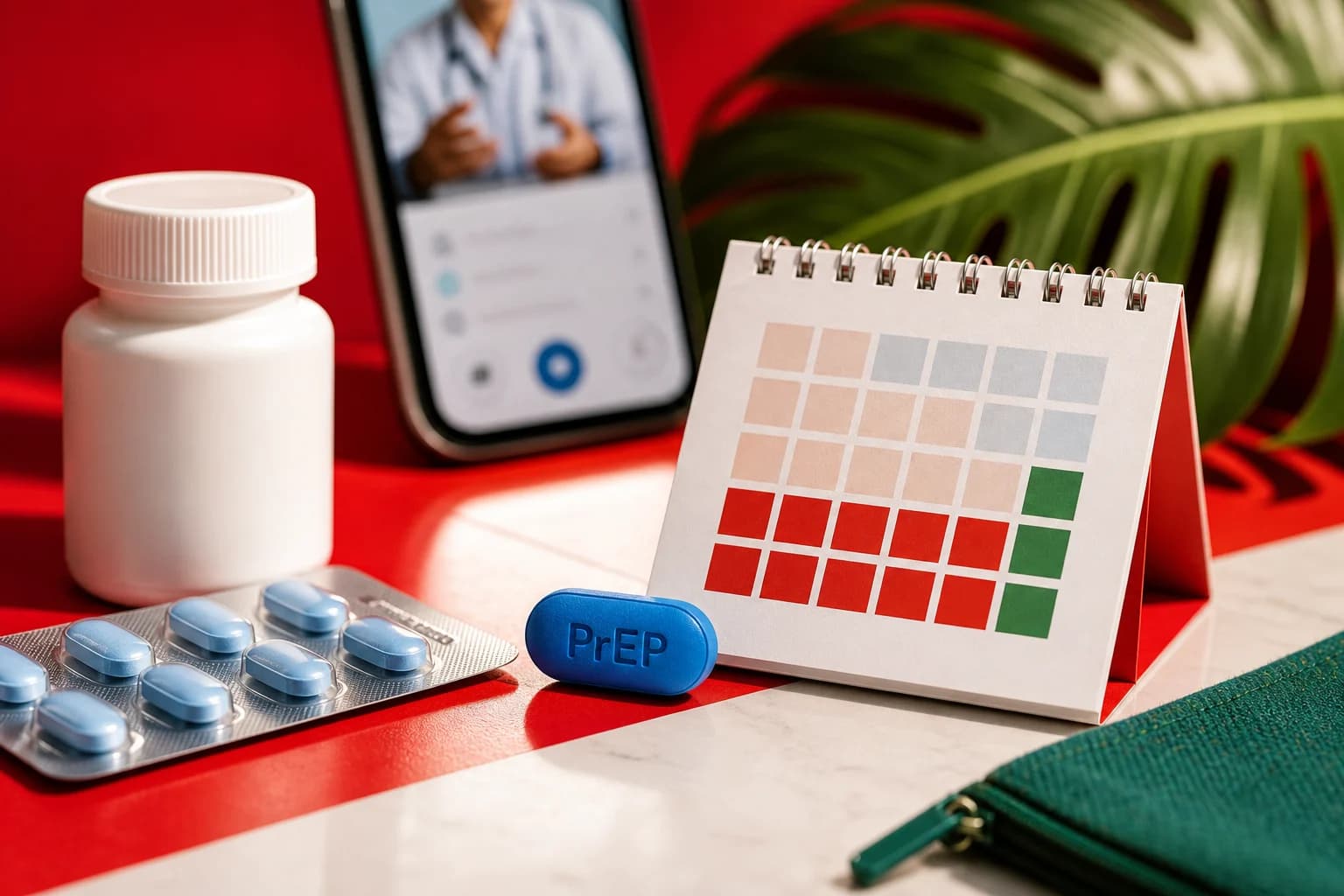 PrEP medication, calendar, and private telehealth support